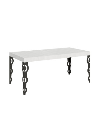 Mesa Karamay com pés em antracite D.90 - Mesa extensível 200/460x90 cm em freixo branco Karamay com pés em antracite
