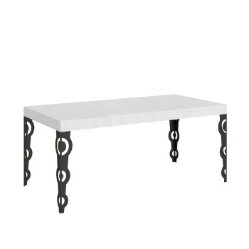 Mesa Karamay com pés em antracite D.90 - Mesa extensível 200/460x90 cm em freixo branco Karamay com pés em antracite