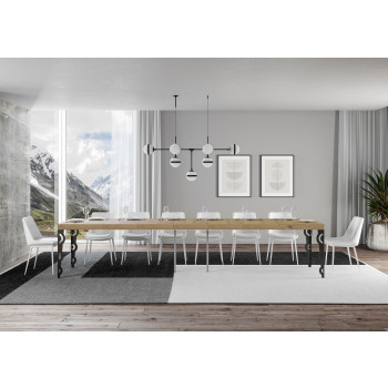 Mesa Karamay Premium com pés em antracite D.90 - Mesa extensível 130/390x90 cm. Karamay Premium em freixo branco com pés em antracite.