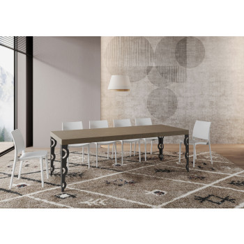 Mesa Karamay Premium com pés em antracite D.90 - Mesa extensível 140/400x90 cm. Mesa Karamay Premium em freixo branco com pés em antracite.