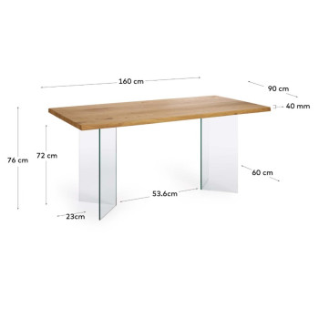 Mesa Lotty folheada a carvalho, 160 cm
