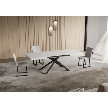 Mesa Niket com pés em antracite e 2 extensões D.80 - Mesa extensível Niket 80x140/224 cm com madeira de freixo branco e pés em antracite