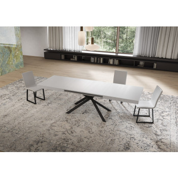 Mesa Niket com pés em antracite D.90 - Mesa extensível Niket 90x160/420 cm em freixo branco com pés em antracite