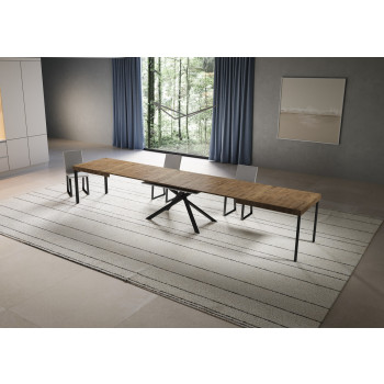 Mesa Niket com pés em antracite D.90 - Mesa extensível Niket 90x180/440 cm em freixo branco com pés em antracite