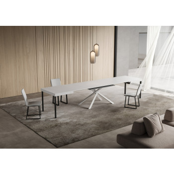 Mesa Niket com pés brancos D.90 - Mesa extensível 90x120/380 cm Niket Freixo branco com pés brancos