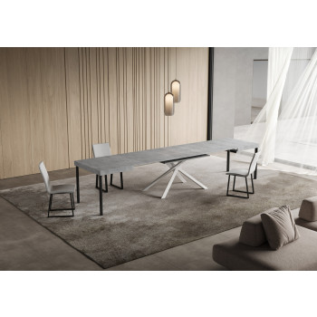 Mesa Niket com pés brancos D.90 - Mesa extensível 90x140/400 cm Niket Freixo branco com pés brancos