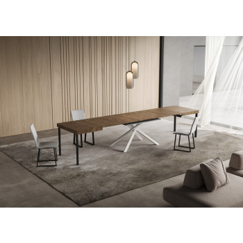 Mesa Niket com pés brancos D.90 - Mesa extensível 90x140/400 cm Niket Freixo branco com pés brancos