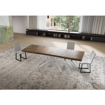 Mesa Niket com pés brancos D.90 - Mesa extensível 90x160/264 cm Niket em freixo branco com pés brancos