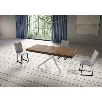 Mesa Niket com pés brancos D.90 - Mesa extensível 90x200/304 cm Niket Freixo branco com pés brancos
