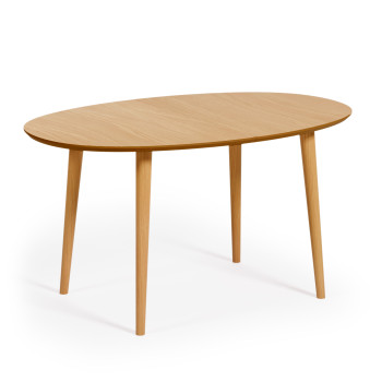 Mesa oval extensível Oqui em folheado de carvalho, pés em madeira maciça Ø 140 (220) x 90 cm