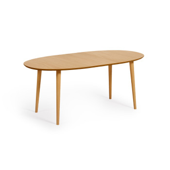 Mesa oval extensível Oqui em folheado de carvalho, pés em madeira maciça Ø 140 (220) x 90 cm