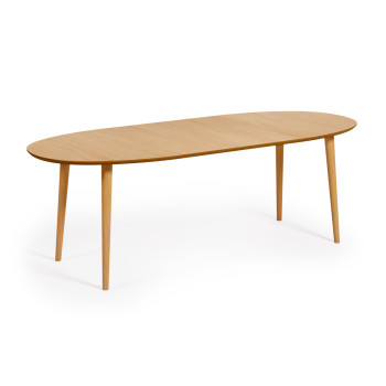 Mesa oval extensível Oqui em folheado de carvalho, pés em madeira maciça Ø 140 (220) x 90 cm