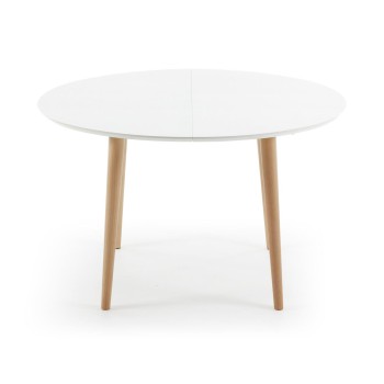 Mesa oval extensível Oqui em MDF lacado branco g90 natural, lacado branco ou