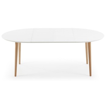 Mesa oval extensível Oqui em MDF lacado branco g90 natural, lacado branco ou