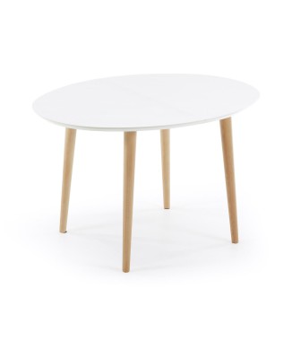 Mesa oval extensível Oqui em MDF lacado branco g90 natural, lacado branco ou