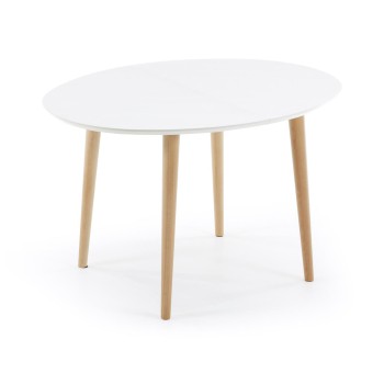 Mesa oval extensível Oqui em MDF lacado branco g90 natural, lacado branco ou