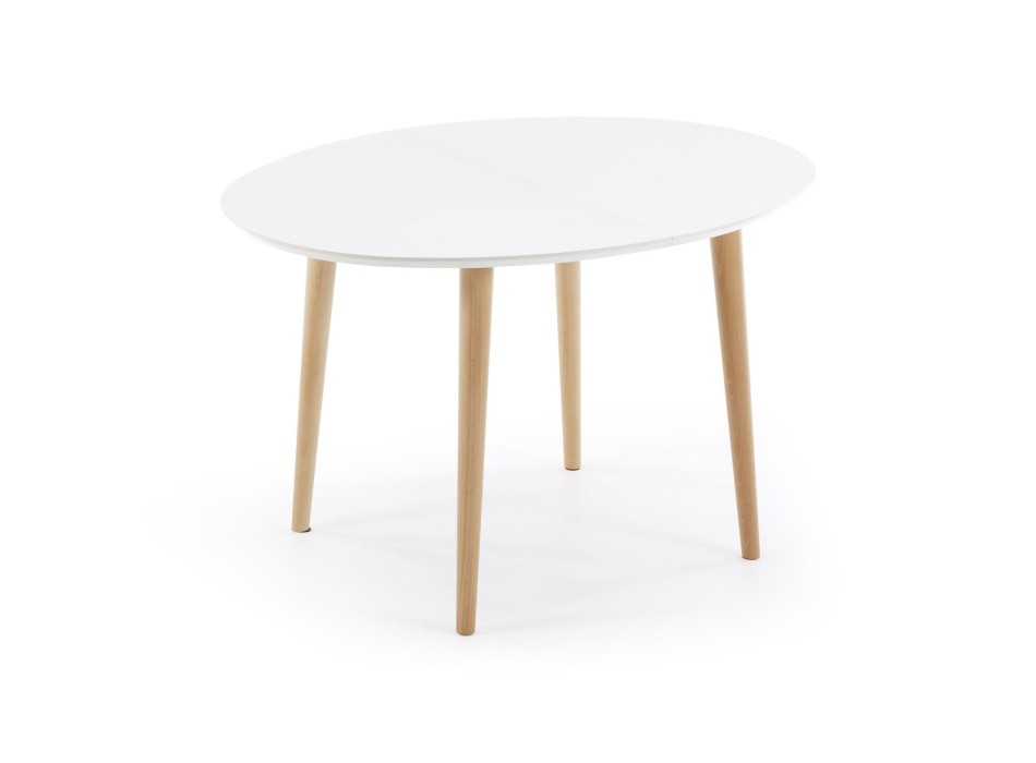 Mesa oval extensível Oqui em MDF lacado branco g90 natural, lacado branco ou