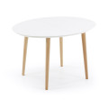 Mesa oval extensível Oqui, MDF laqueado branco, pés em faia maciça, 120 (200) x 90 cm