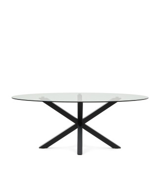 Mesa oval Argo em vidro com pés em aço e acabamento preto, Ø 200 x 100 cm