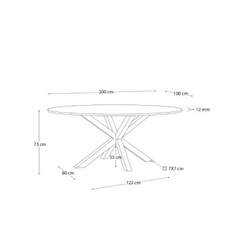 Mesa oval de vidro Argo com pés de aço com efeito madeira