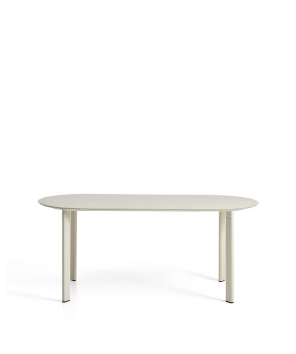 Mesa oval Erice em alumínio e vidro temperado bege, 180 x 90 cm