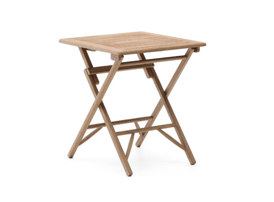 Mesa dobrável Dandara em madeira maciça de acácia, 66 x 66 cm, certificação FSC 100%.