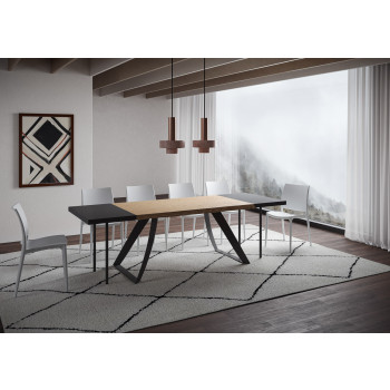 Mesa Proxy = Tabira em madeira maciça com acabamento descascado - Mesa extensível 90x160/260 cm com pés em carvalho antracite.