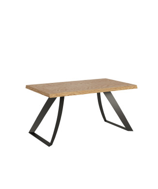 Mesa Proxy = Tabira em madeira maciça com acabamento descascado - Mesa extensível 90x160/260 cm com pés em carvalho antracite.
