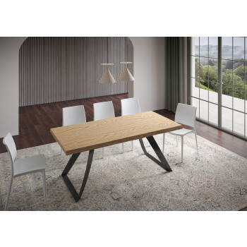 Mesa Proxy = Tabira em madeira maciça com acabamento descascado - Mesa extensível 90x180/280 cm com pés em carvalho antracite.