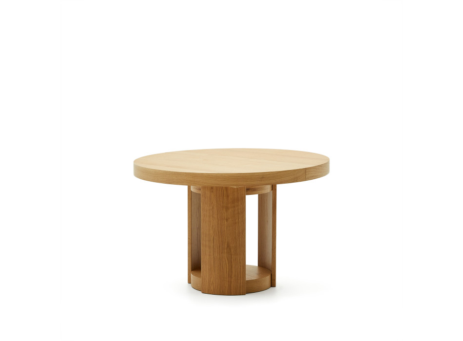 Mesa redonda extensível Artis em madeira maciça e folheado de carvalho FSC 100% 120 (170) x 80 cm