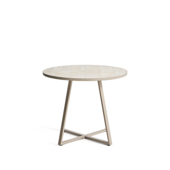 Mesa redonda Tella em aço galvanizado e azulejos bege Ø90 cm