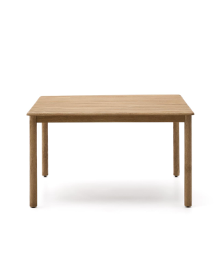 Mesa Sori em madeira maciça de acácia, 135 x 135 cm, certificação FSC 100%.