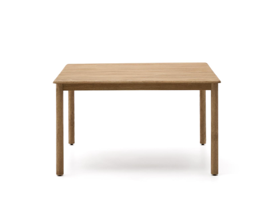 Mesa Sori em madeira maciça de acácia, 135 x 135 cm, certificação FSC 100%.