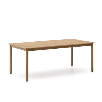 Mesa em madeira maciça de acácia, 200 x 100 cm, com certificação FSC 100%.