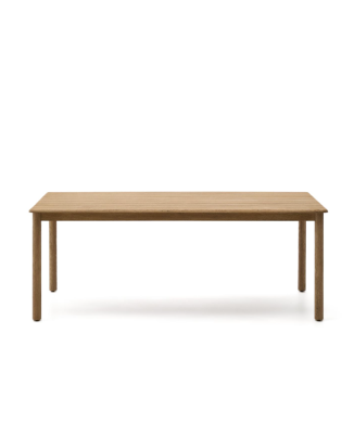 Mesa em madeira maciça de acácia, 200 x 100 cm, com certificação FSC 100%.
