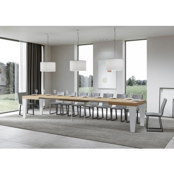 Mesa Spimbo Mix - Mesa extensível 90x160/420 cm Spimbo Mix com tampo em freixo branco e pés em nogueira