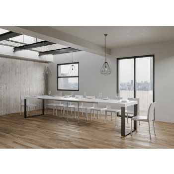 Mesa Tecno P.90 - Mesa extensível 140/400x90 cm em freixo branco Tecno com pés em antracite