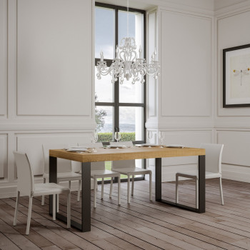 Mesa Tecno P.90 - Mesa extensível 140/400x90 cm em freixo branco Tecno com pés em antracite