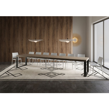 Mesa Tecno Premium D.90 - Mesa extensível 160/420x90 cm Tecno Premium em freixo branco com pés em antracite