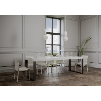 Mesa Tecno Premium D.90 - Mesa extensível 200/304x90 cm Tecno Premium em freixo branco com pés em antracite