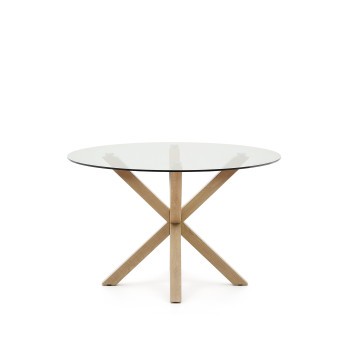 Mesa redonda Argo em vidro com pés em aço com efeito madeira, Ø 119 cm