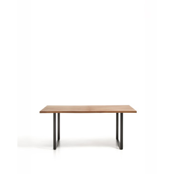 Mesa Uxue em madeira maciça de acácia com pés em aço preto, 160 x 90 cm