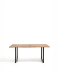 Mesa Uxue em madeira maciça de acácia com pés em aço preto, 160 x 90 cm