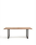 Mesa Uxue em madeira maciça de acácia com pés em aço preto, 200 x 90 cm