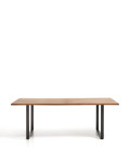 Mesa Uxue em madeira maciça de acácia com pés em aço preto, 220 x 100 cm