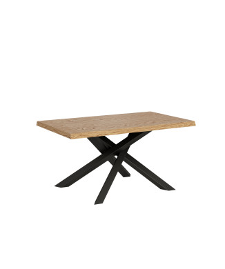 Mesa Versalux Barked em madeira maciça com pés em antracite - mesa fixa de 90x140 cm. Mesa Versalux em carvalho com pés em antracite.