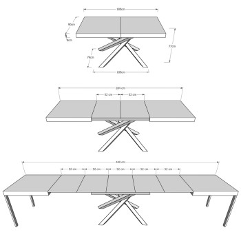 Mesa Volantis Color 4/B P.90 - Mesa extensível 180/440x90 cm Volantis com pés multicoloridos em freixo branco 4/B