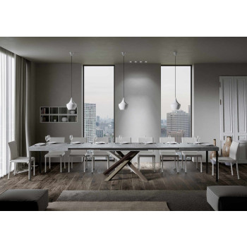 Mesa Volantis Color 4/C P.90 - Mesa extensível 200/460x90 cm com pés multicoloridos em freixo branco Volantis 4/C