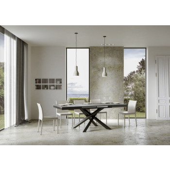 Mesa Volantis Evolution com pés e estrutura em antracite D.90 - Mesa extensível 180/440x90 cm Volantis Evolution em freixo branco com estrutura e pés em antracite