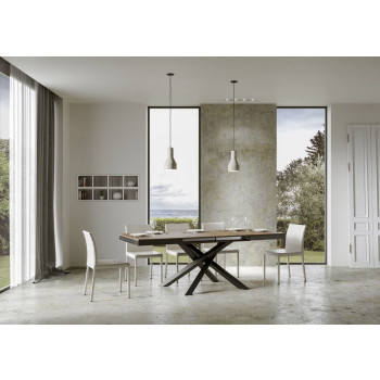 Mesa Volantis Evolution com pés e estrutura em antracite D.90 - Mesa extensível 180/440x90 cm Volantis Evolution em freixo branco com estrutura e pés em antracite